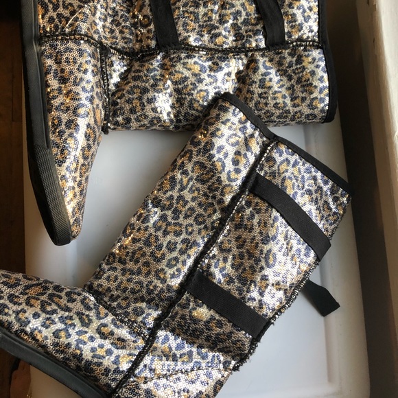 Boots faux fur flat bottom animal print sequins - Picture 7 of 14